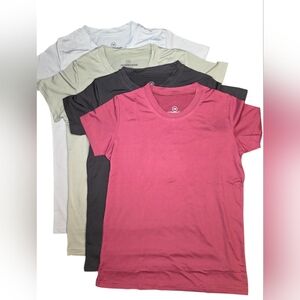 Real Essentials Girls 4 Pack of Dry Fit Crew Athletic Tees Size Medium